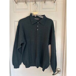 Brandini Green 100% Wool Made in Italy Long Sleeve Polo Sweater Size Large